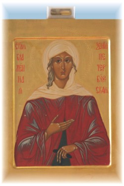 Икона святой блаженнной Ксении Петербургской и часть ее надгробия